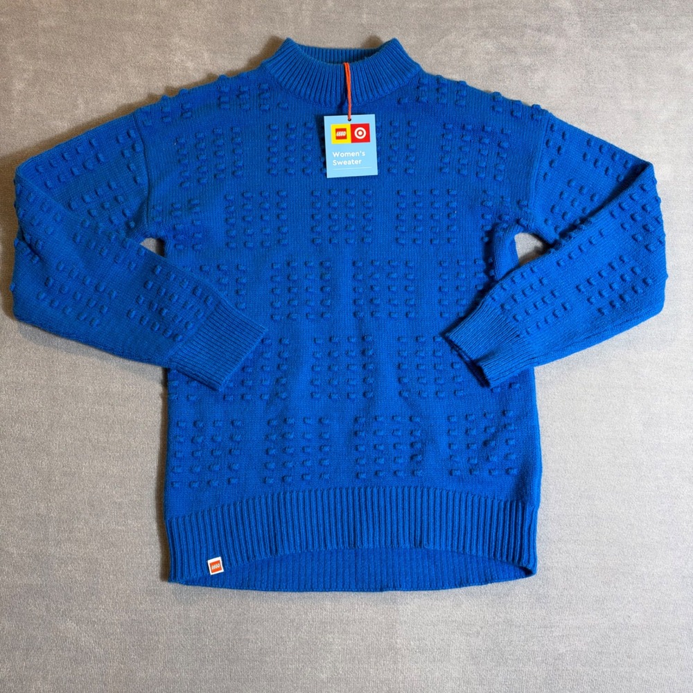 LEGO x Target Blue Textured Brick Mock Neck Sweater Womens XS New